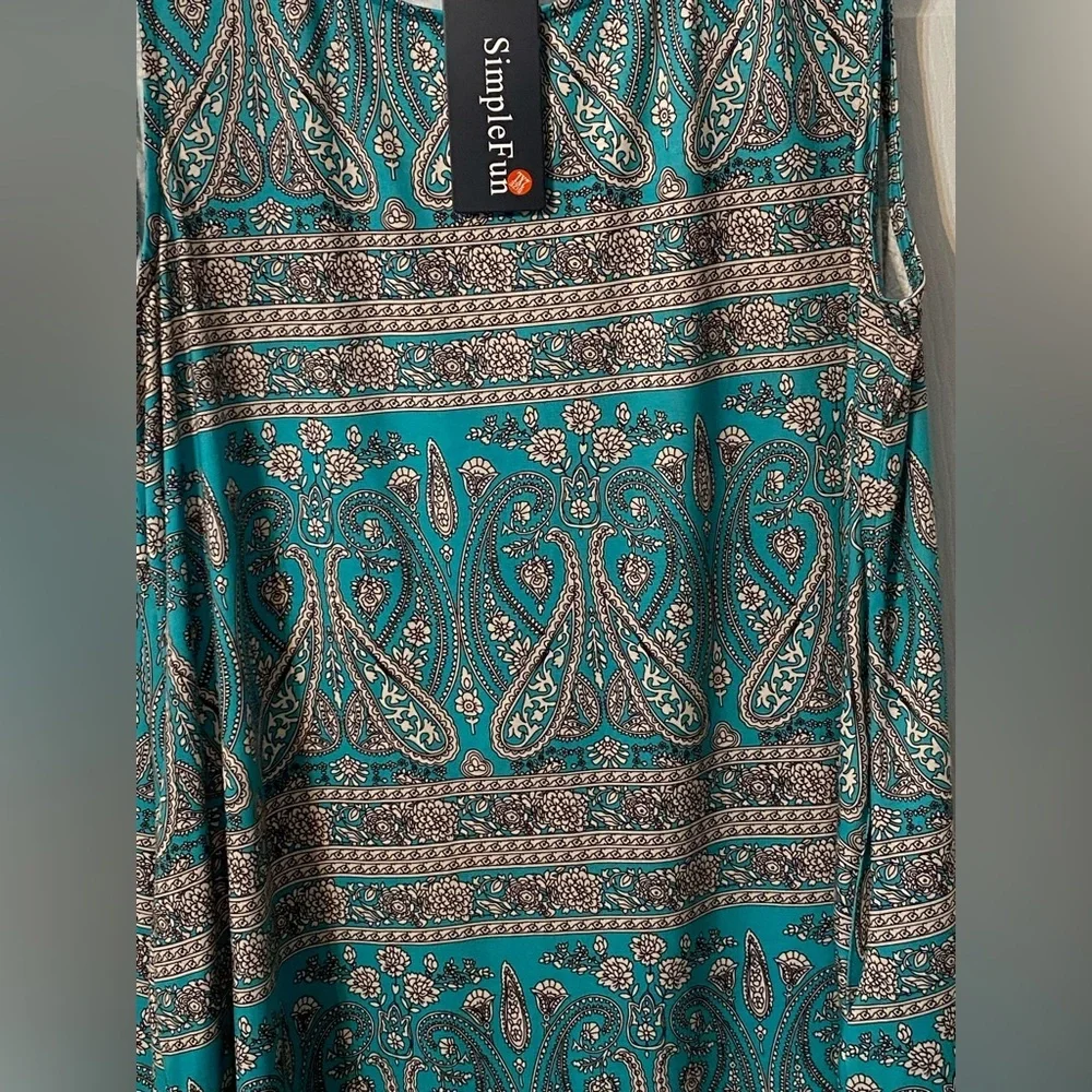 Summer Dress Women 2XL Beach Paisley print Casual Pockets Boho Dress NWT